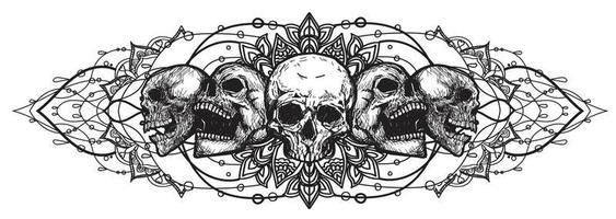 tatuagem arte crânio esboço preto e branco vetor