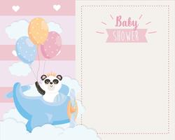 Cartão de chuveiro de bebê de panda em avião vetor