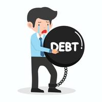 Triste empresário com um grande peso da dívida vetor