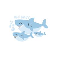 Desenhos animados da família do bebê tubarão Oh vetor