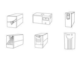 ícone de ups de fonte de alimentação ininterrupta cinza isolado no fundo branco. fonte de alimentação ininterrupta, ilustração em vetor ícone ups. conjunto de ícones de fonte de alimentação. longa sombra, ilustração vetorial