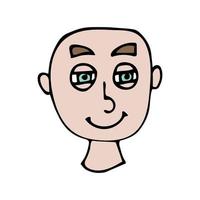 carinha feliz careca linear dos desenhos animados doodle isolado no fundo branco. vetor