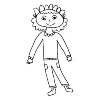 menina de cabelo encaracolado doodle dos desenhos animados em pé isolado no fundo branco. vetor