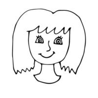 retrato de menina dos desenhos animados doodle isolado no fundo branco. vetor