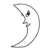 desenho animado doodle lua feliz, crescente isolado no fundo branco. vetor