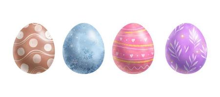 ovos de Páscoa. conjunto de ilustrações de desenho de mão de ovo colorido em estilo aquarela. vetor de elementos decorativos
