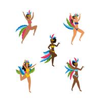 Conjunto de dançarinos de carnaval feminino em traje