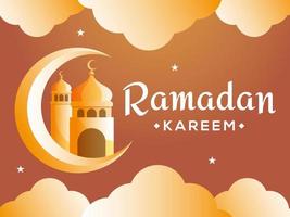 lua crescente de ramadan kareem e conceito de corte de papel de mesquita vetor