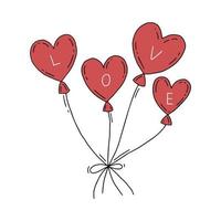 balões com a inscrição amor no estilo doodle. Dia dos Namorados. ilustração vetorial. vetor