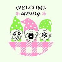 bem-vindo ilustração vetorial de primavera de gnomos de primavera vetor
