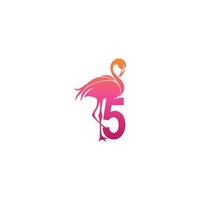 ícone de pássaro flamingo com vetor de design de logotipo número 5