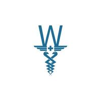 letra w com vetor de design de logotipo de ícone de caduceu