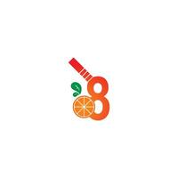 número 8 com modelo de design de logotipo de ícone de laranja de suco vetor