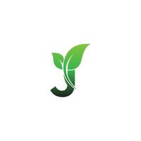 letra j com ilustração de modelo de design de logotipo de ícone de folhas verdes vetor