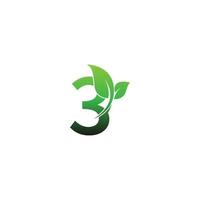 número 3 com ilustração de modelo de design de logotipo de ícone de folhas verdes vetor