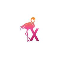 ícone de pássaro flamingo com vetor de design de logotipo letra x