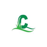 letra c por trás de um vetor de design de logotipo de ícone de grama verde