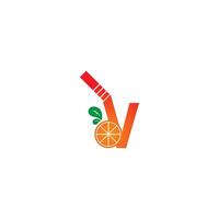 letra v com modelo de design de logotipo de ícone de laranja de suco vetor