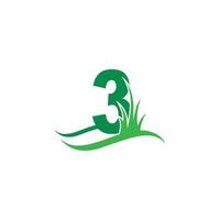 número 3 atrás de um vetor de design de logotipo de ícone de grama verde