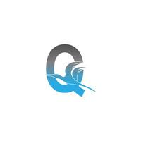 logotipo da letra q com design de ícone de pássaro pelicano vetor