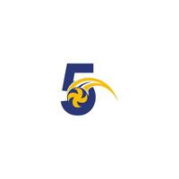 número 5 com modelo de design de logotipo de ícone de vôlei esmagador vetor