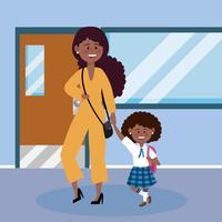 Mulher afro-americana e filha na escola vetor