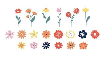 conjunto floral de folhas, galhos e flores vetor