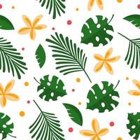 padrão perfeito de folhas verdes tropicais e ilustração vetorial de flores isoladas no fundo branco vetor