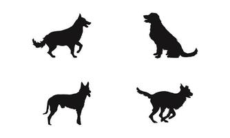 coleção de silhuetas de vetor diferentes raças de cães em fundo branco.
