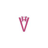 letra v e vetor de design de logotipo de ícone de crianças