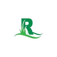 letra r atrás de um vetor de design de logotipo de ícone de grama verde