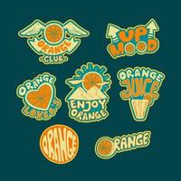 conjunto de emblemas vintage laranja, amantes de laranja, adesivo, logotipo e emblemas vetor