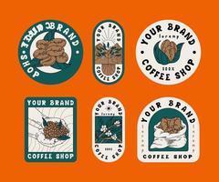 conjunto de café de emblemas vintage, cafeteria, logotipo, adesivo e emblemas vetor
