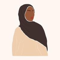 silhueta de uma mulher muçulmana com cocar preto. mulher sem rosto em hijab com pele marrom escura. dia internacional da mulher e dia das mães. ilustração abstrata contemporânea vetorial desenhada à mão vetor