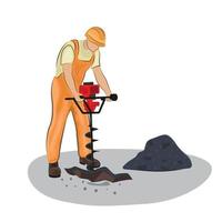 homem construtor de reparação de estradas de uniforme perfurador de perfuração vetor de asfalto de estrada plano isolado em uniforme laranja branco