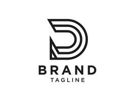 abstrato letra inicial d logotipo. estilo de origami de linhas duplas de forma preta isolado no fundo branco. utilizável para logotipos de negócios e branding. elemento de modelo de design de logotipo de vetor plana.