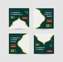promoção de postagem de mídia social para venda do ramadã com cores elegantes de gradiente verde e dourado com espaço vazio para imagem vetor