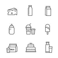 conjunto de vetores de ícone de leite. comida e bebida feita de ilustração de leite isolada no fundo branco para gráficos e web design.