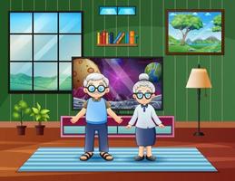 ilustração dos desenhos animados do casal de idosos em casa vetor
