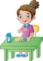 fofa uma garota comendo alegremente ilustração de comida vetor