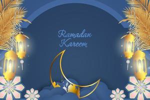 ramadan kareem luxo azul e dourado islâmico com mandala vetor