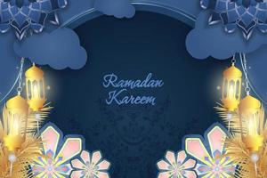 fundo ramadan kareem islâmico azul e ouro luxo com mandala vetor