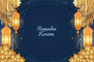 fundo ramadan kareem mandala de luxo islâmica azul e dourada vetor