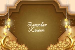 ramadan kareem islâmico macio marrom e luxo dourado com mandala vetor