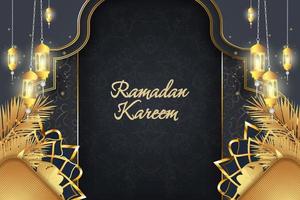 ramadan kareem fundo islâmico cinza e luxo dourado com elemento vetor