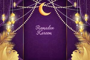 fundo ramadan kareem islâmico roxo e luxo dourado com mandala vetor