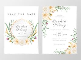 Conjunto de modelo de cartões de convite de casamento floral romântico vetor