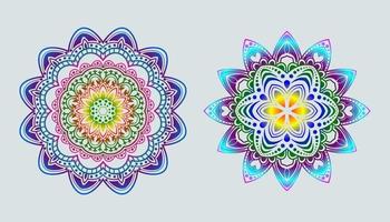 mandala. elemento decorativo vintage. mandala nas cores do arco-íris. mandala com motivo floral. modelos de ioga vetor