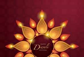 Feliz festival de Diwali com lâmpada de óleo de Diwali vetor