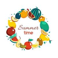frutas orgânicas vetor círculo fundo modelo de comida de verão saudável para design, banner web e materiais impressos.